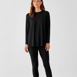 NWT Eileen Fisher Fine Jersey Black Crew Long Sleeve Top XS